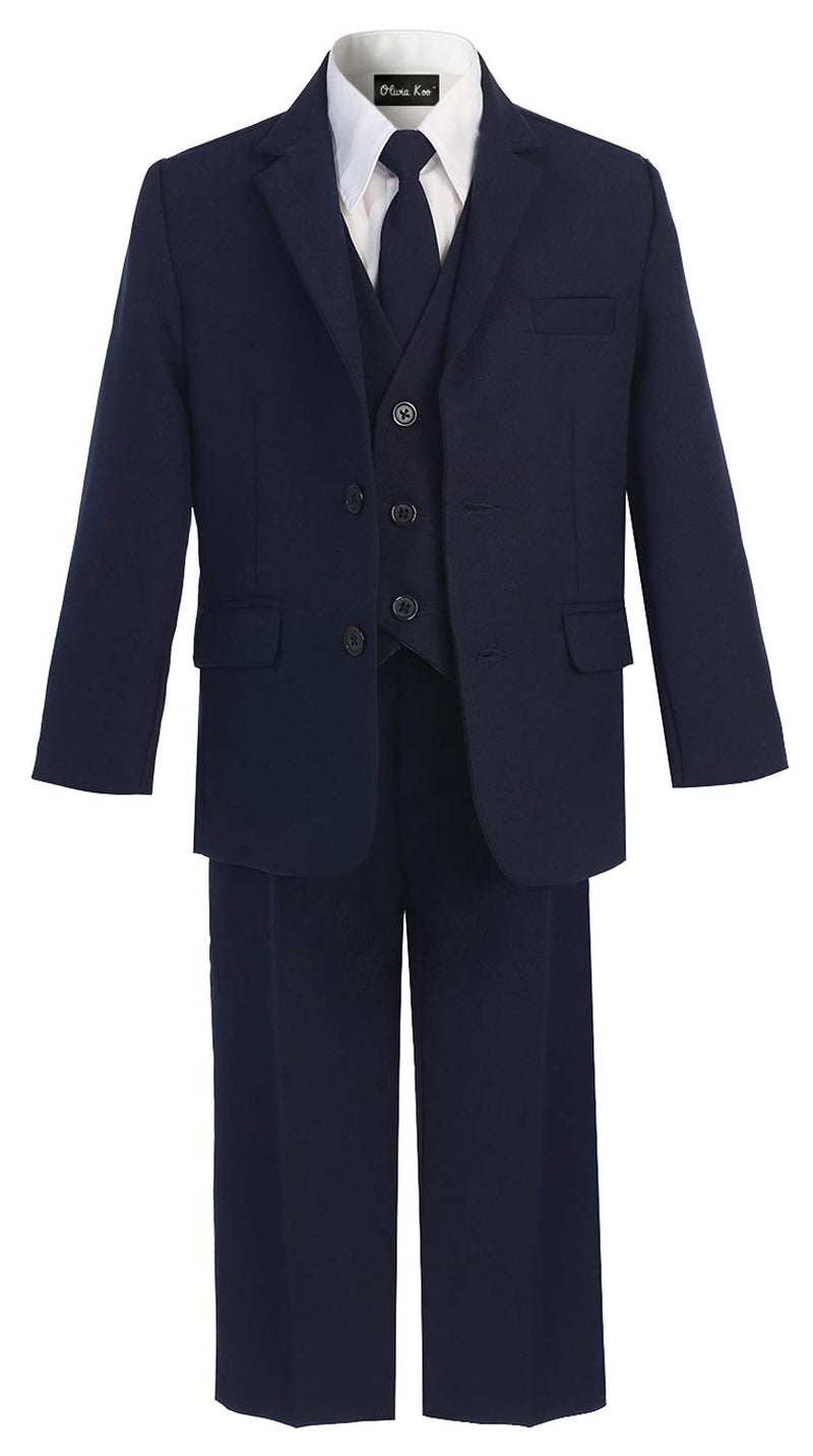 OLIVIA KOO Boys Solid 5-Piece Formal Suit Set With Matching Neck Tie,Navy,12 - Image 1